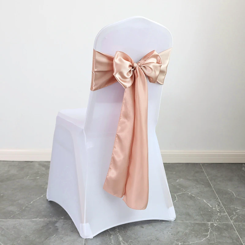 10PCS 17x275cm Gold Satin Chair Sashes Bows Chair Cover Ribbons for Wedding Banquet Party Baby Shower Event Decorations