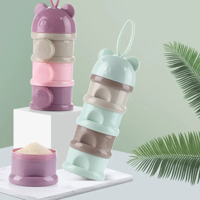 

3 / 4 layers Bear Style Portable Baby Food Storage Box Essential Cereal Cartoon Infant Milk Powder Box Toddler Snacks Container