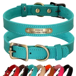 Collar personalizado de piel auténtica para perros y gatos pequeños, etiqueta de identificación, accesorios para mascotas