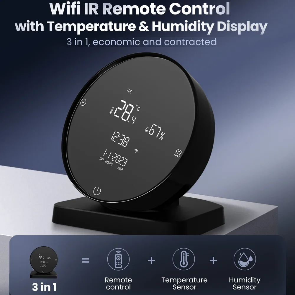 NashoneTuya WiFi IR Remote Control with Temperature Humidity Sensor LCD Display,Smart Universal Infrared for Alexa Google Home