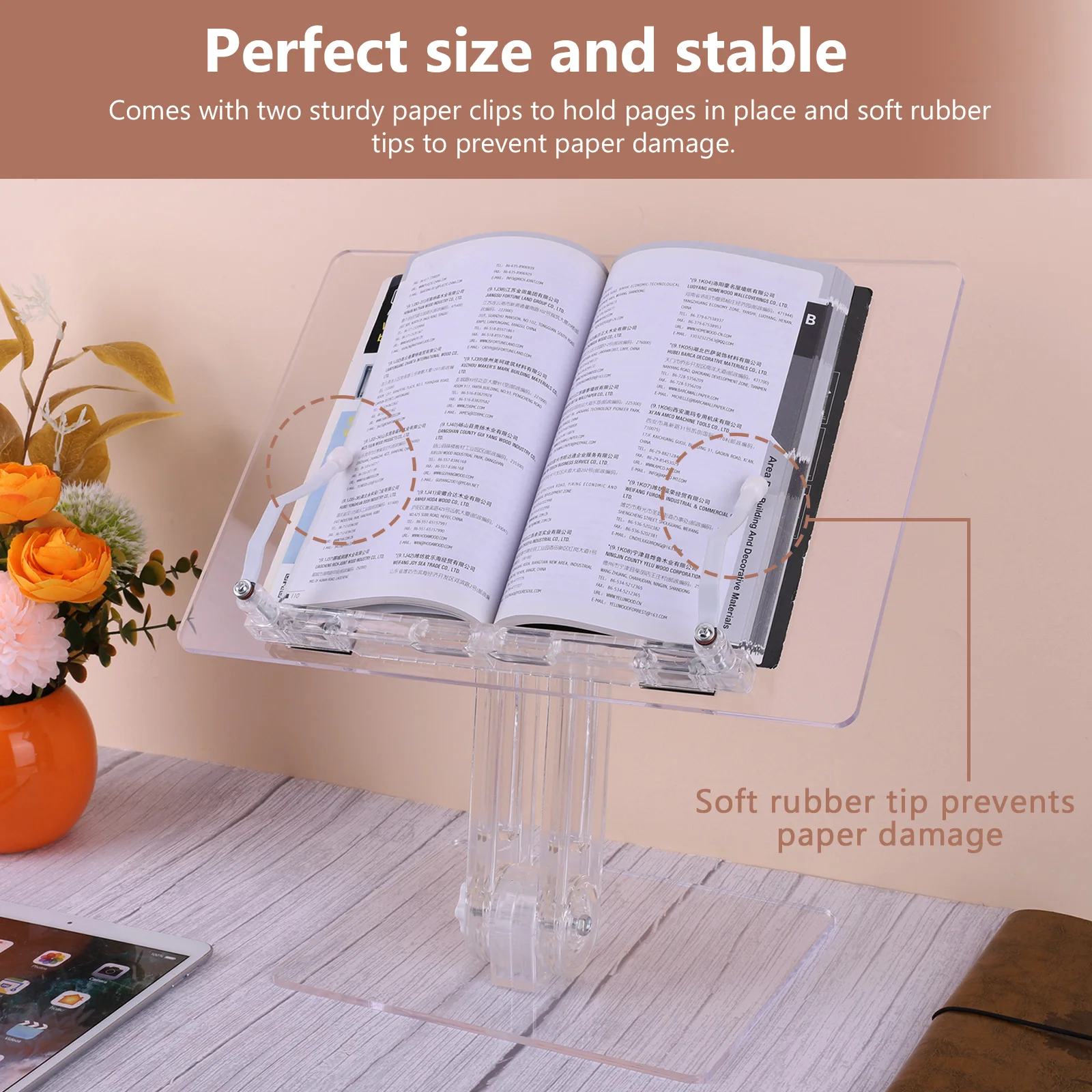 

Acrylic Tablet Stand 180° Rotation Liftable Reading Book Holder Adjustable Transparent Tablet Holder Desk Stand for iPad