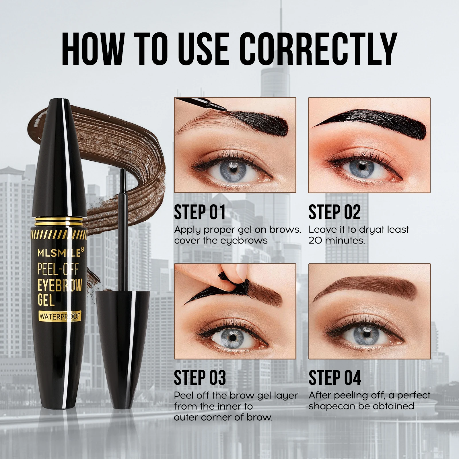 MLSMILE 3 Color Peel-Off Brow Gel, Long-Lasting Non-Fading, Waterproof, Odor-Free, 2025 New Cosmetics