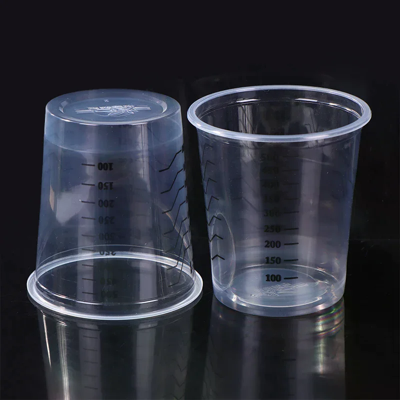 10Pcs 500ml Disposable Clear Plastic Paint Mixing Cups Mixing Pot Paint Mixing Calibrated Cup
