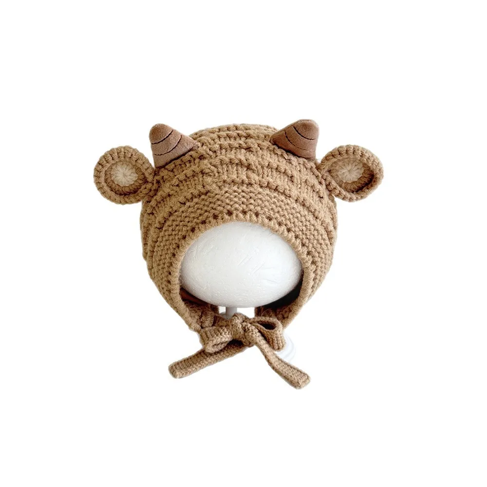 2-8 Years Baby Girl Warm Winter Hat Windproof Kids Thick Cute Sheep Earflap Knitted Cap Toddler Beanie Snow Outdoor Cold Proof