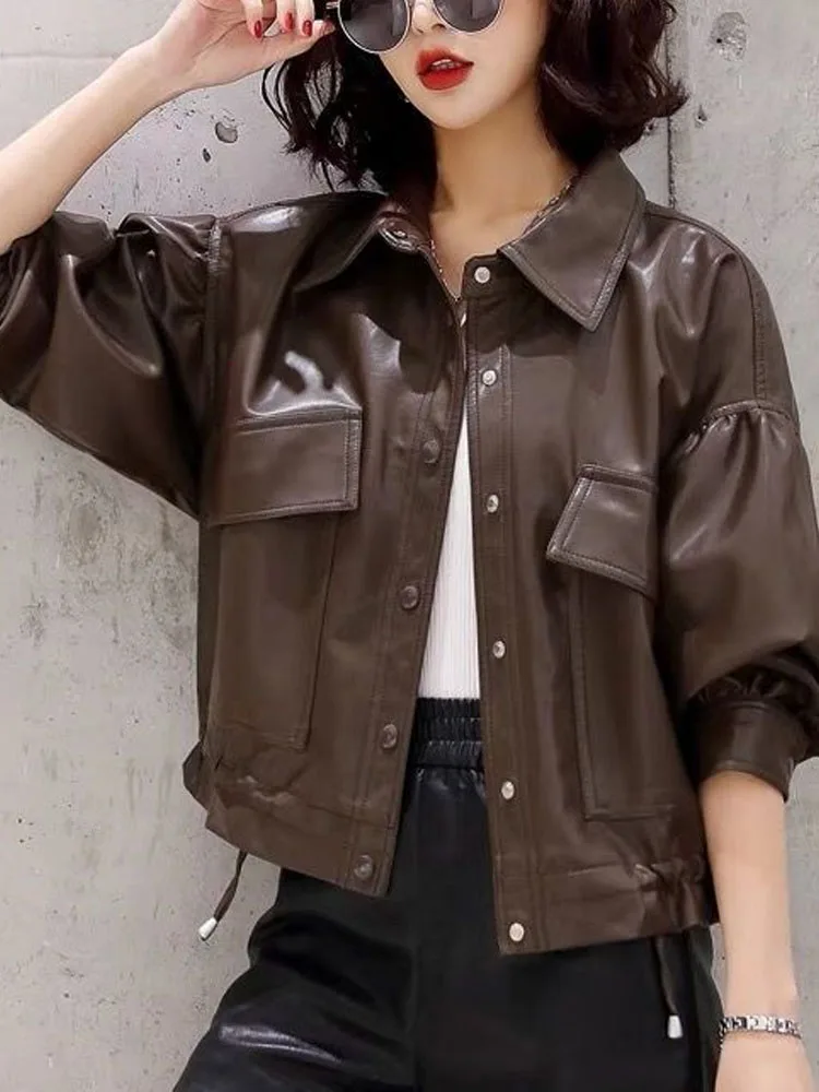 Summer Black Leather Jacket Women Streetwear  Korean Fashion Loose Thin Moto Jacket Female 2022 Autumn Chic Outerwear Biker Coat