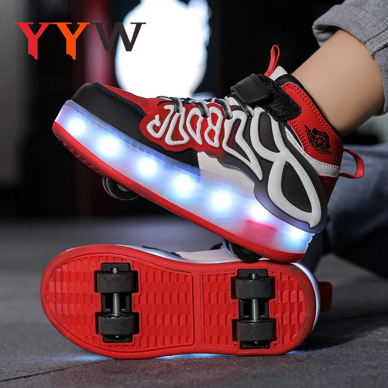 أضواء LED للأطفال أحذية تزلج دوارة عادية الباركور رياضة بنين بنات تشوه أحذية رياضية مع 4 عجلات أحذية التزلج للانفصال