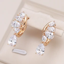 Kinel New 585 Rose Gold Color Drop Earrings for Women Fashion Daily Jewelry Luxury Natural zircon Wedding Earrings Crystal Gifts