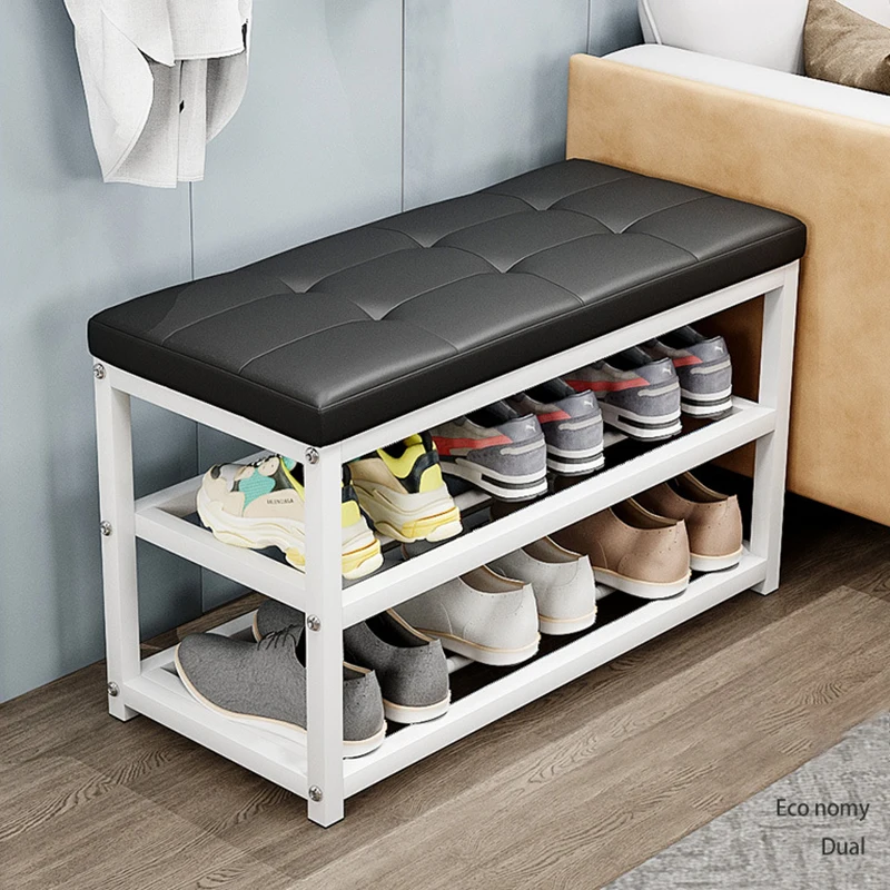 Metal Shoe Bench Shoe Rack With Cushion Home Multi-Layer Storage Shelf Shoe Stool Home Entrance Change Shoe Stool Rack Organizer