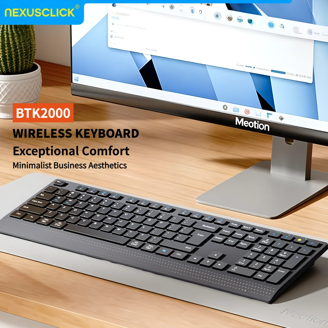 NexusClick Dual Mode Wireless Quiet Keyboard Russian English Layout,2.4G Bluetooth Rechargeable Ergonomic Office Keyboard for PC