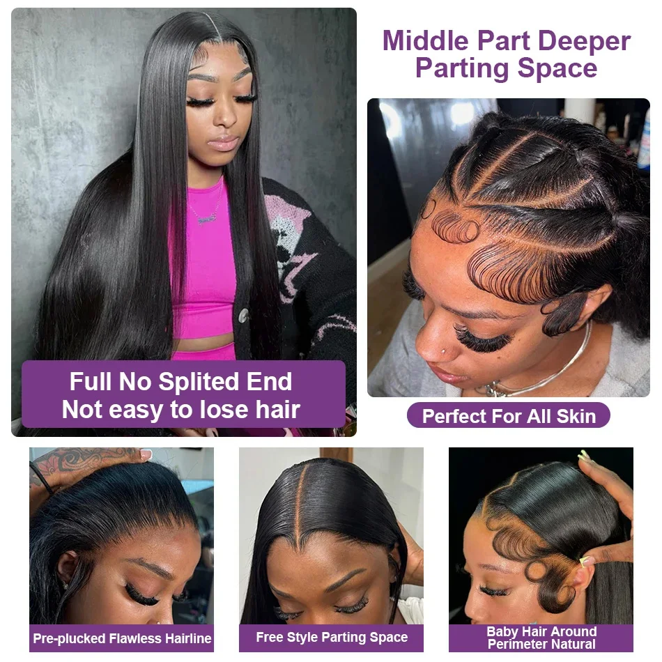 100% شعر الإنسان 13x4 العظام مستقيم HD الدانتيل شعر مستعار أمامي 30 40 بوصة 13x6 الدانتيل الباروكات الأمامية 5x5 غلويليس Clourse البرازيلي ارتداء الأسود #3
