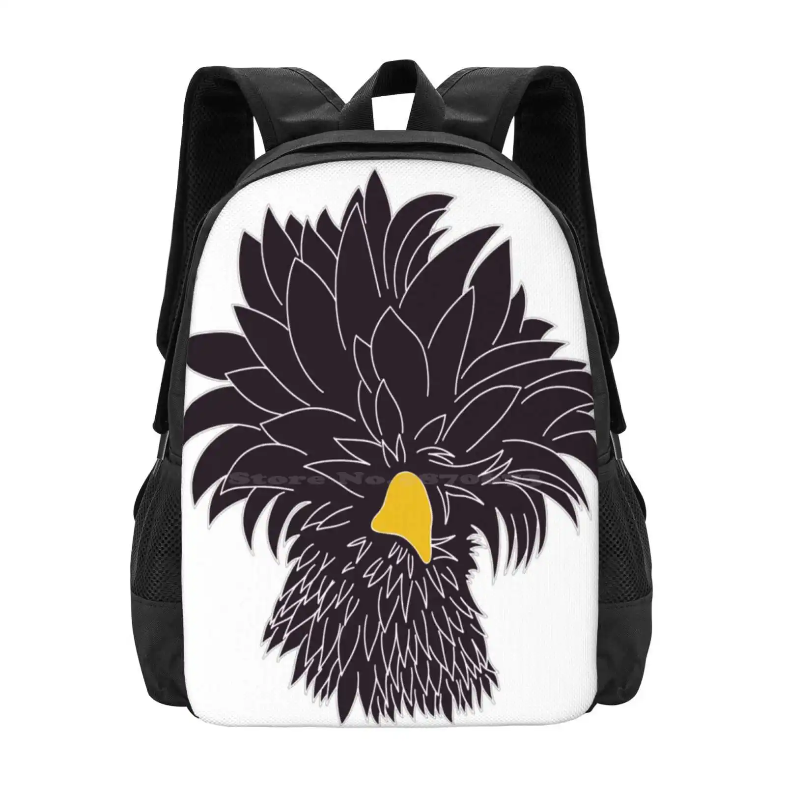 Polish Hen Chicken Hot Sale Schoolbag Backpack Fashion Bags I M Fine Funny Quirky Chicken Polish Hen Black Yellow Farm Animal