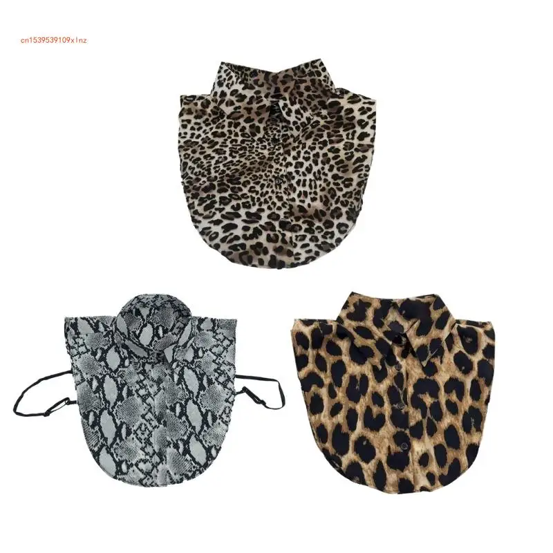 Women Leopard Snakeskin Print False Collar Half Shirt Detachable Layering Top