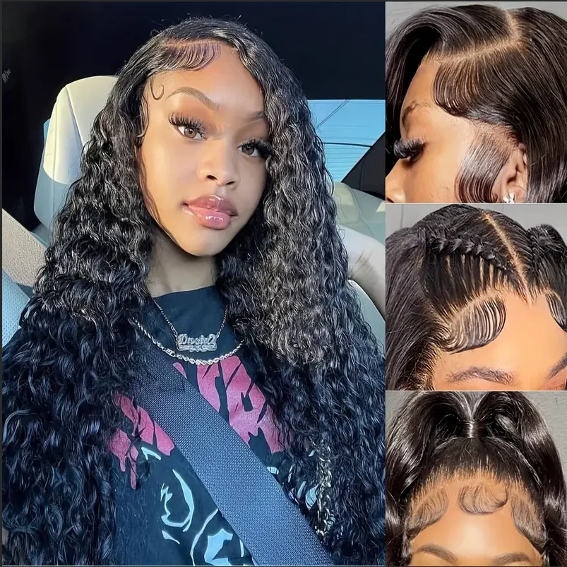 Pelucas delanteras de encaje de onda profunda cabello humano 200 densidad 13x4 peluca de cabello humano onda profunda nudos blanqueados prearrancados pelucas delanteras de encaje para Wo