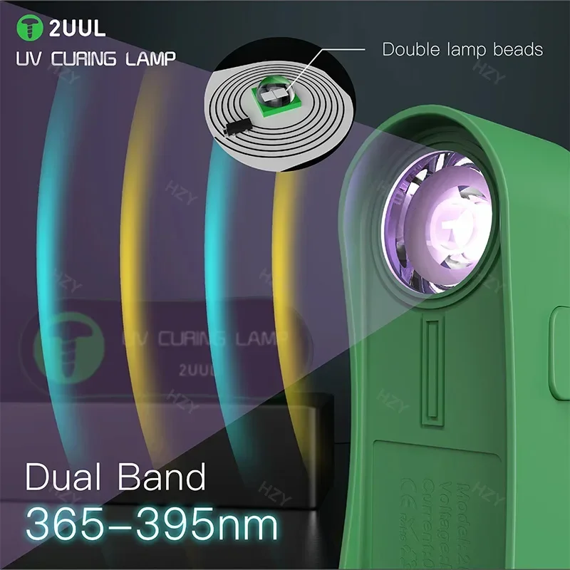 2UUL SC08 365-395nm Dual Band Mini UV Curing Lamp for Mobile Phone