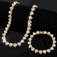 Yupsk 45CM/20CM Shiny Heart Rhinestone Hip Hop Rock Tennis Chain Bracelet Necklace for Women Men Trendy Jewelry Set Gift