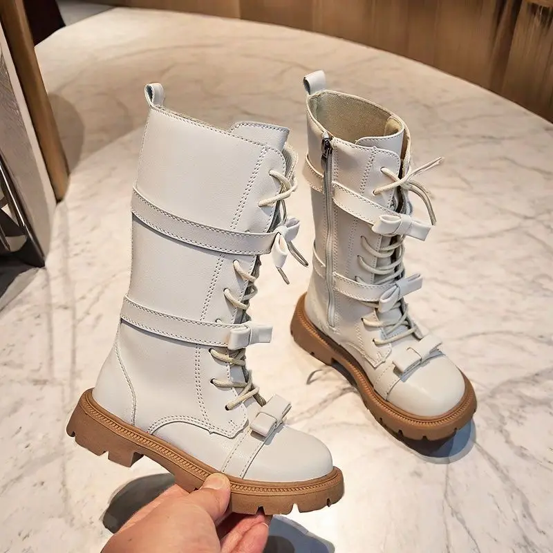 Girls Knee High Leather Boots Autumn Winter Fashion Children's Shoes British Style Exquisite Boots Toddler