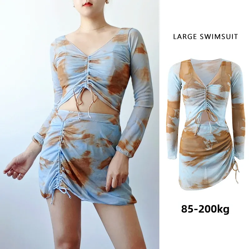 

Комплект бикини с цветочным принтом больших размеров, с высокой талией, для отдыха на горячих источниках, большой купальник из четырех предметов для полных женщин