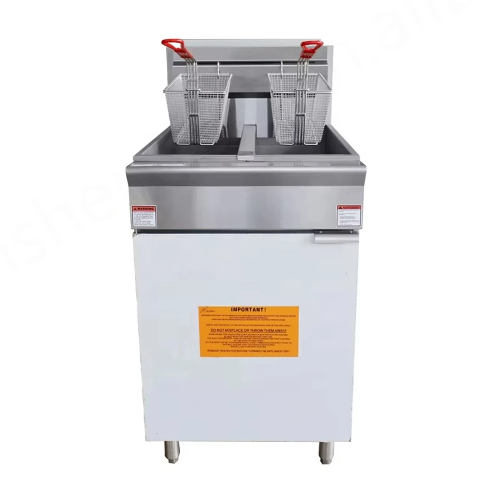 Freidora Industrial Profesional de Acero Inoxidable a Gas, 3 Quemadores, Estilo Americano, Gas Natural, para Pollo y Papas Fritas, con 1 Año de Garantía