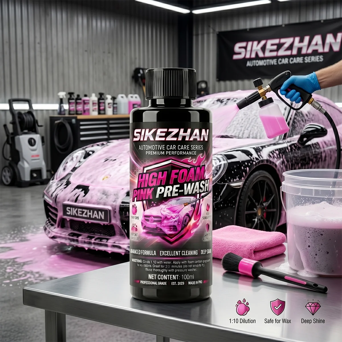 Extreme Foaming Car Wash Soap & Wax, Concentrated Pink Body Wash for Professional Car Detailing & Foam Cannon