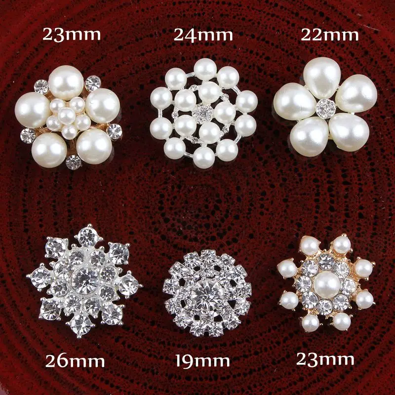 120PCS Vintage Handmade Metal Decorative Buttons+Crystal Pearls Craft Supplies Flatback Rhinestone Buttons for Hair Accessories