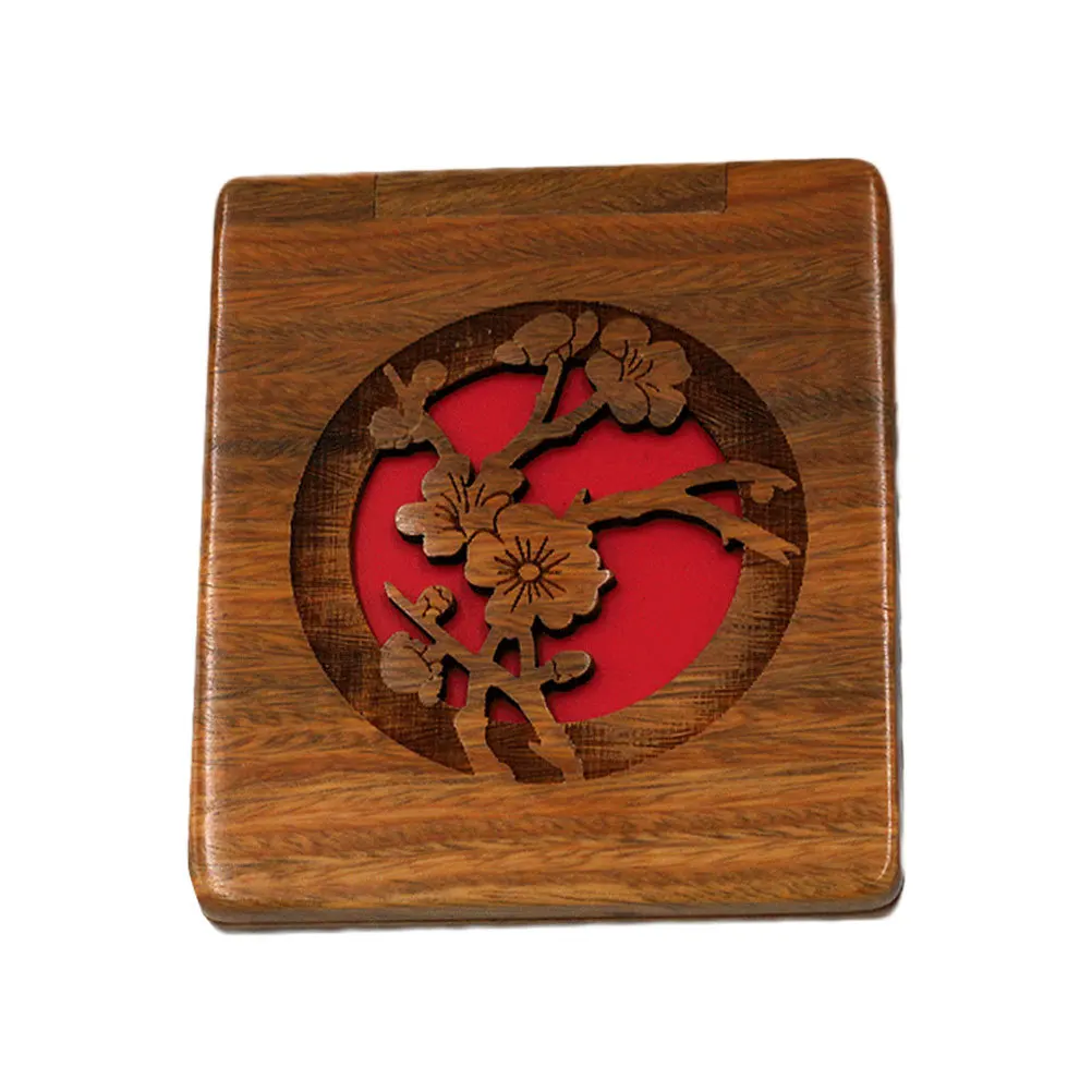 

1Pcs Green Sandalwood Portable Makeup Mirror Hollow Out Metal Compact Double Side Vintage Exquisite Mirror Gift for Women