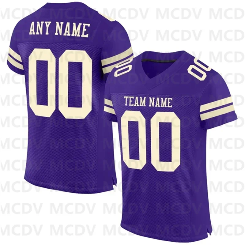 Custom Purple Or-Black Mesh Authentic Football Jersey  Short Sleeves Athletic Tee Shirts Unisex Top streetwear