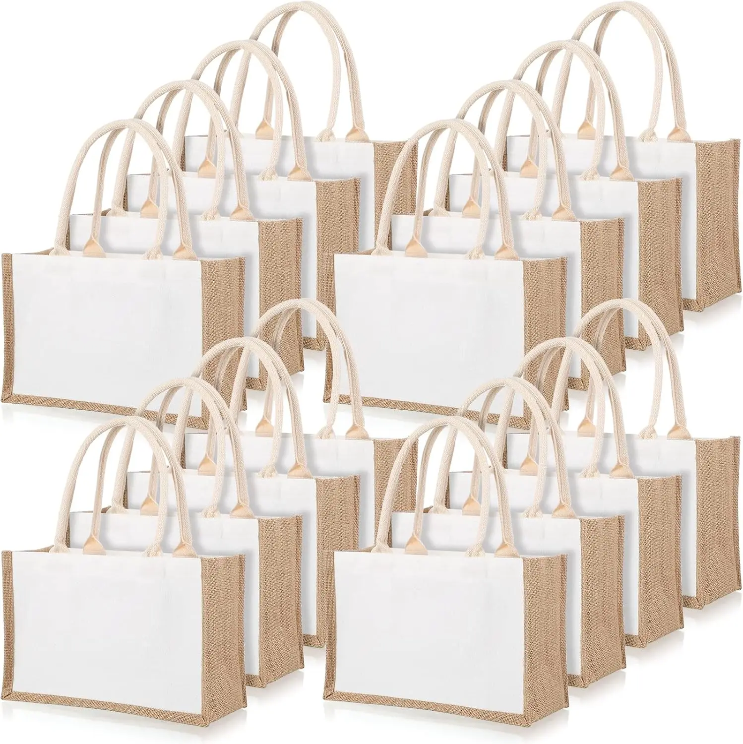 

16 Pack Burlap Tote Bags Jute Tote Bags with Handles Reusable Blank Canvas Grocery Bag for Women Bridesmaid Wedding Gift DIY Bea