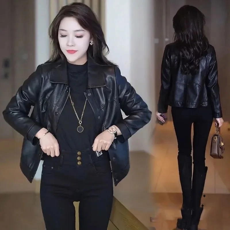 Spring Autumn Women Leather Jacket 2024 Female Soft Leather PU Leather Coat Korean Lady Large Size 4XL Faux Leather Outwear