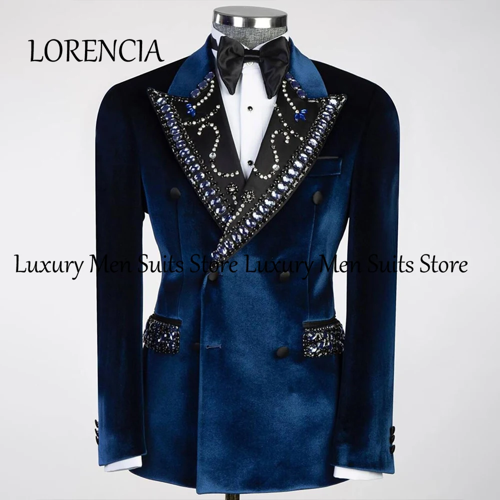 

Роскошные бархатные костюмы для мужчин, комплект из 2 предметов, двубортный смокинг с кристаллами, свадебная мужская одежда, пиджак по индивидуальному заказу, брюки Graciasersaet heren