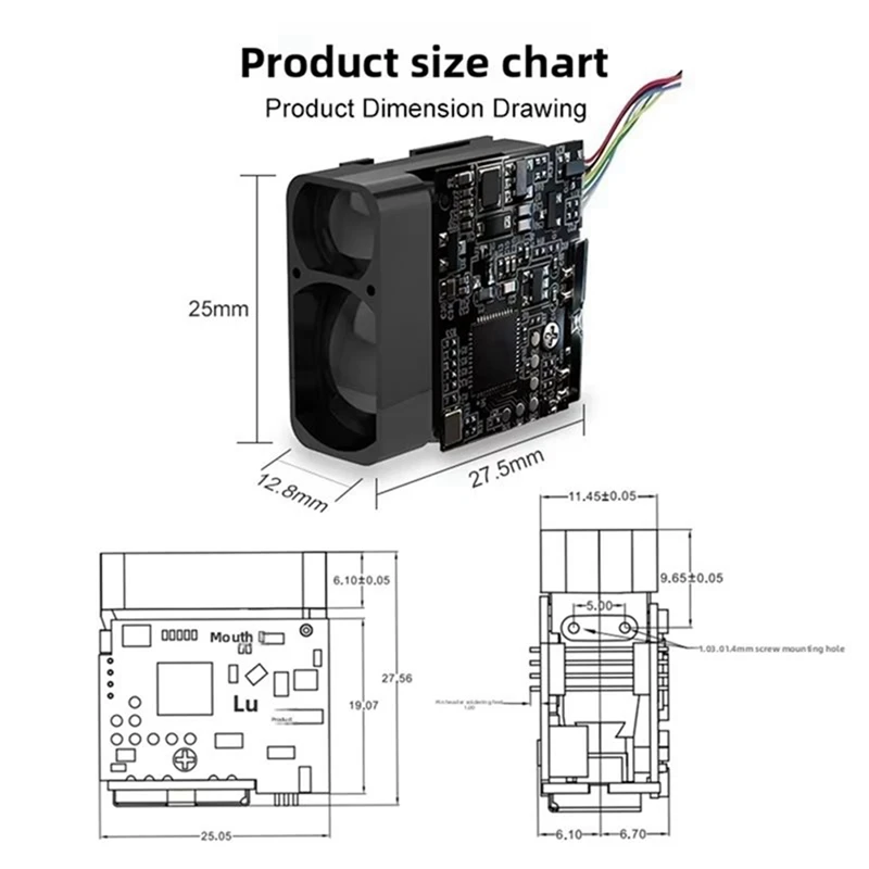 DT16 2X L22A Fast Response ≤200Ms 600M Laser Distance Measuring Module, Outdoor Laser Rangefinder for Sports Aviation Railway,