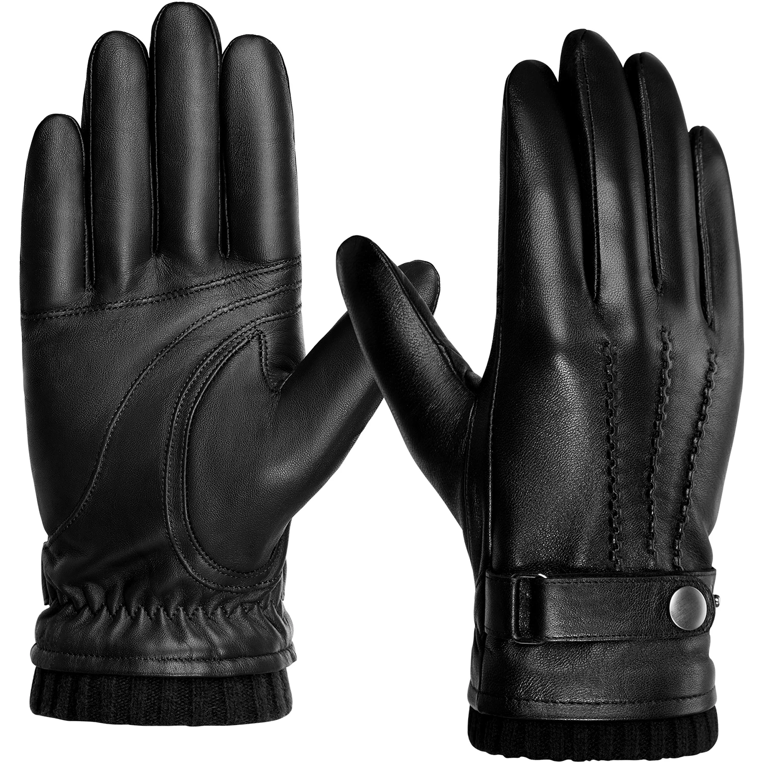 

BISON DENIM 100% Genuine Leather Sheepskin Gloves Men Winter Warm Fleece Touch Screen Gloves Driving Cycling Running Ski Gloves