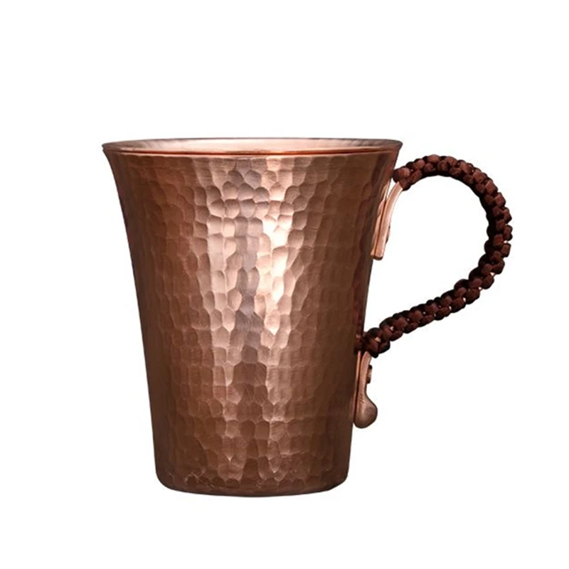 

Pure Copper Beer Coffee Cup And Cover Disc Milk Mug Retro Handcrafted Weave Handle 350ml Drinking Cups Drinkware Couple Gifts