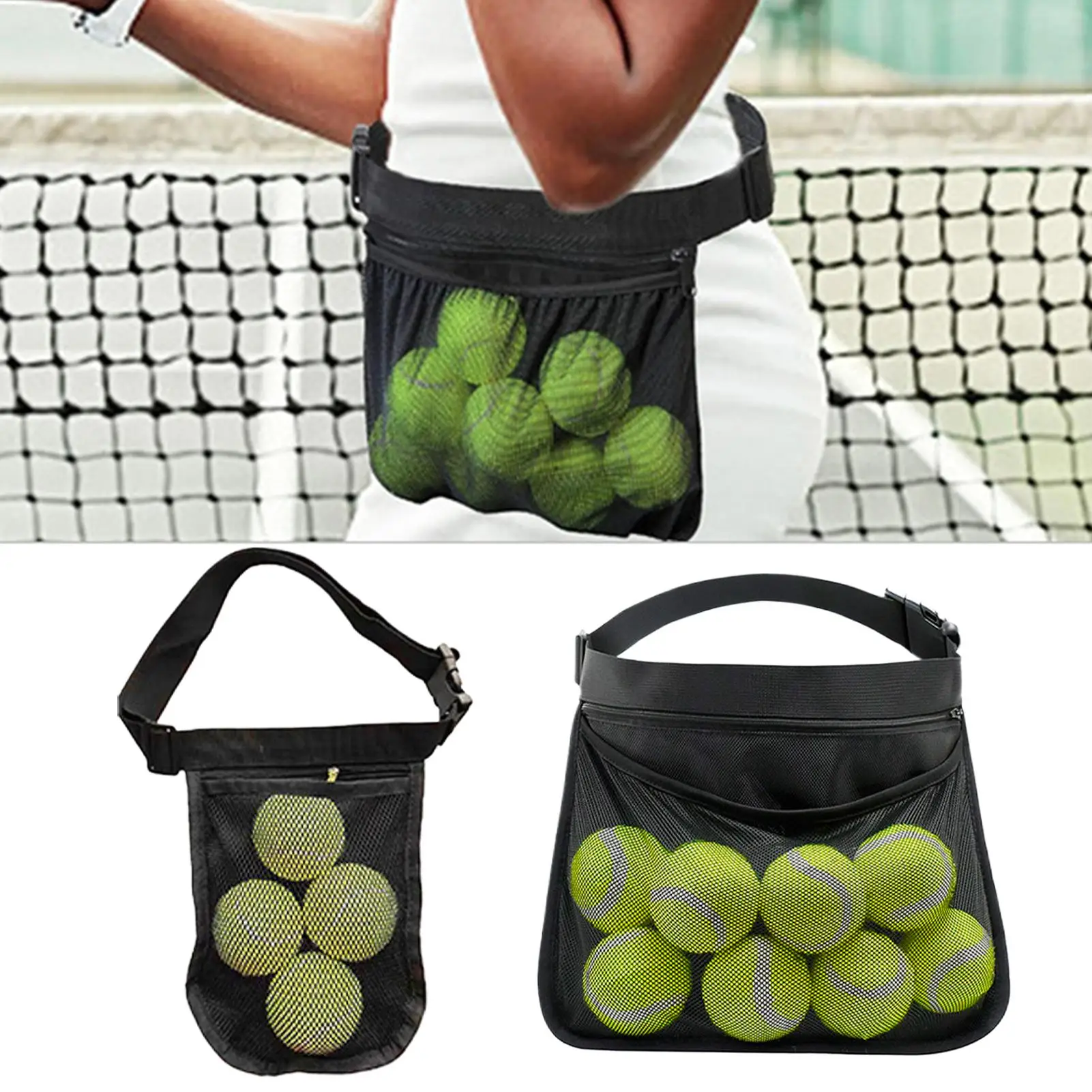 

Держатель для теннисных мячей, регулируемая поясная сумка для теннисных мячей, защищенная от пота сетчатая тканевая сумка для мячей, аксессуар для тренировочной сумки для пиклбола