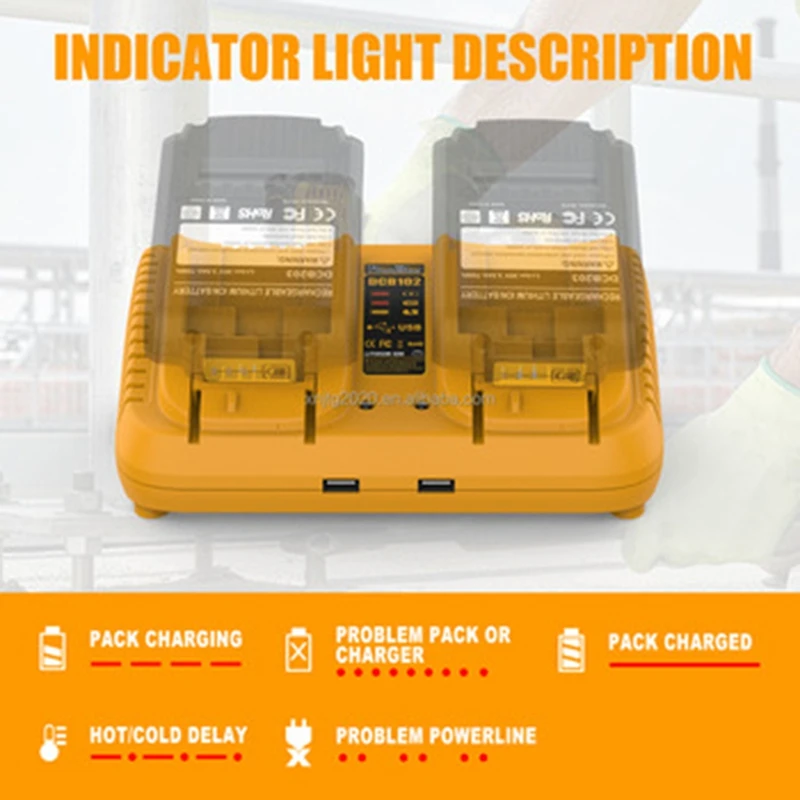 DCB102 Double Charger For Dewalt 12V 20V Lithium  Battery Charger