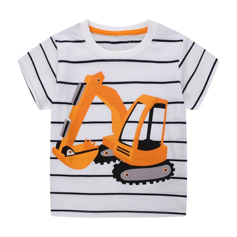 Little maven Baby Boys T-shirt Summer Cotton Clothes Excavator Cartoon Tops Soft and Comfort for Children Wear 2-7 year