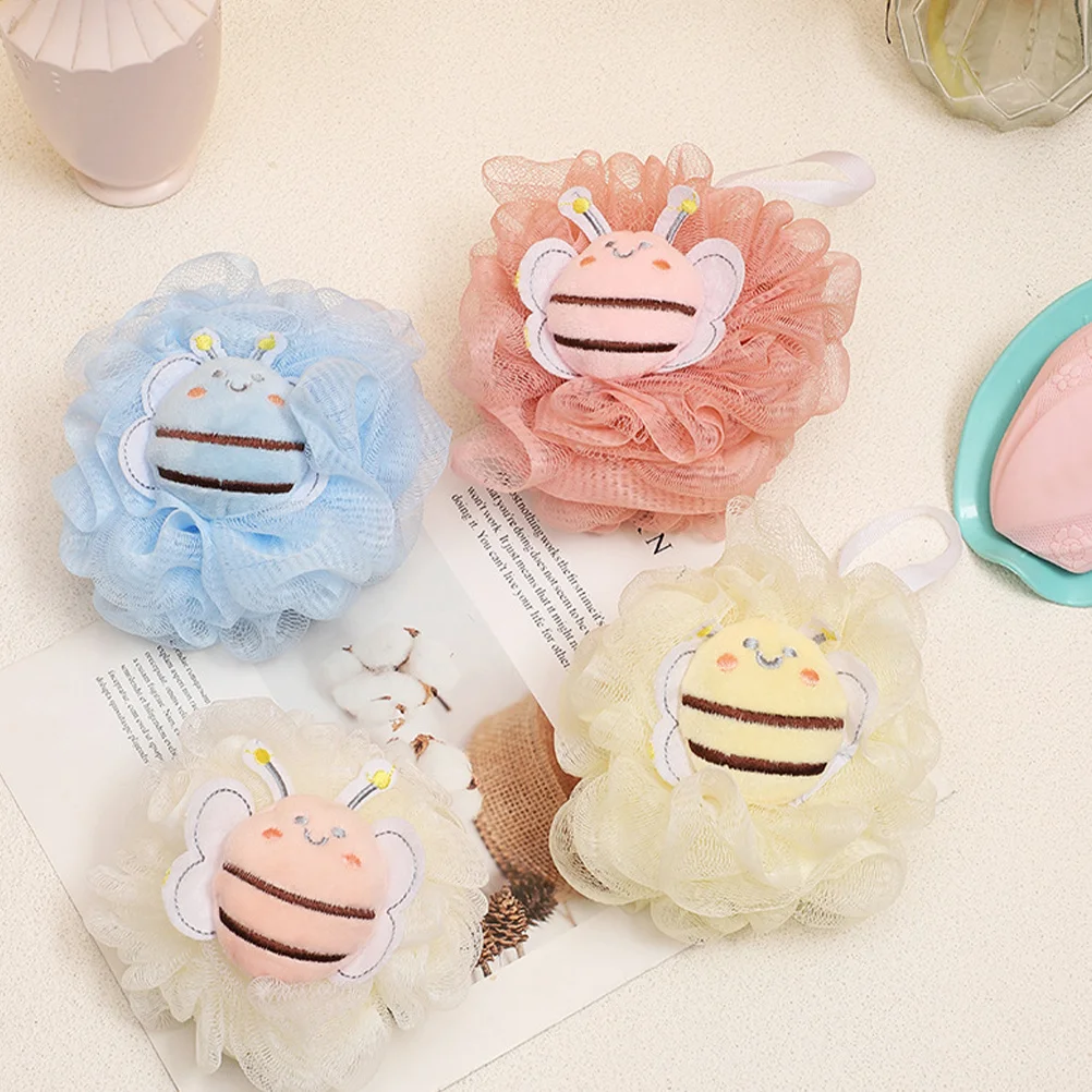 

4Pcs Bath Balls Cute Cartoon Soft Gentle Bubble Loofah for Kids Toddlers Baby Shower Bath Scrubbing Body Cleanser