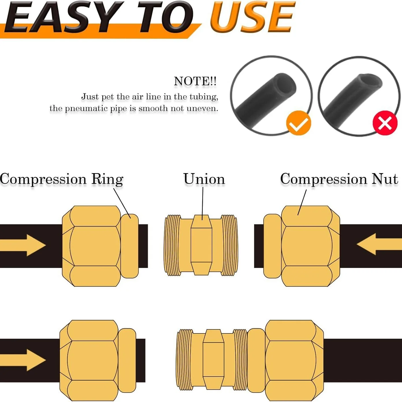 44PCS Pneumatic Brake Line Fittings Kit 14 18 38 12 Point Connector T Elbow Set T Straight