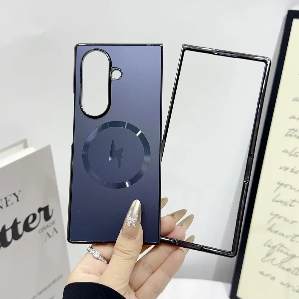 

Matte AG Electroplated Magsafe Case For Samsung Galaxy Z Fold7 Fold 7 6 5 ZFold7 Magnetic Wireless Charging PC Cover Accessories