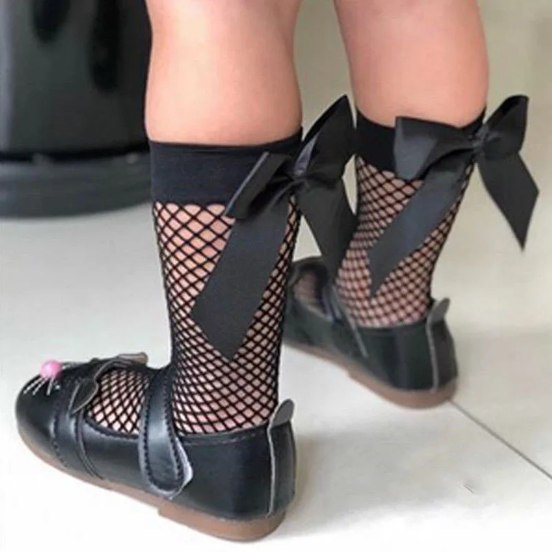 

Baby Girls Kids Mesh Socks Bow Fishnet Ankle High Lace Fish Net Vintage back bow Short Sock girl new Summer wear