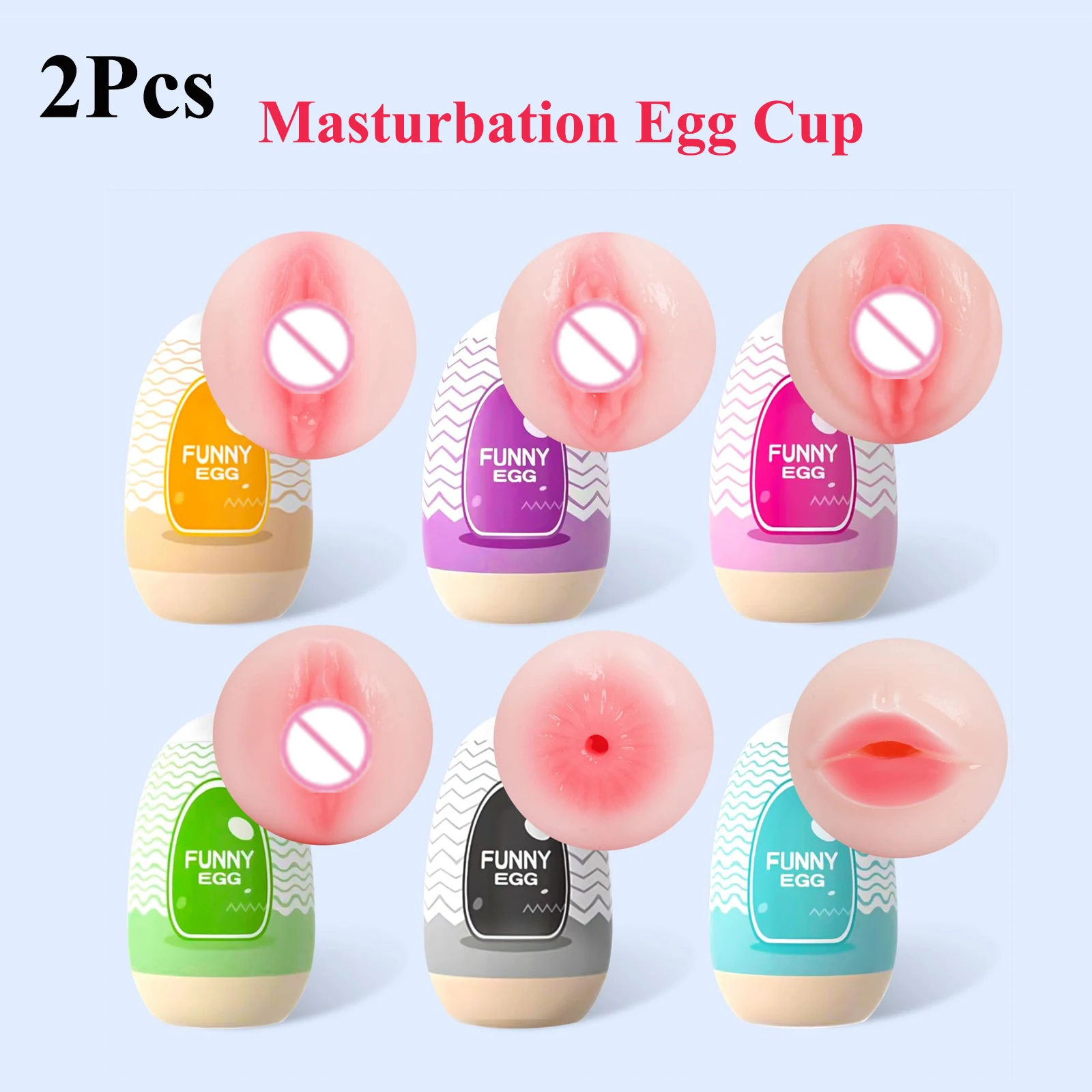 2Pcs Masturbation Egg Cup Realistic Vagina Beginner Soft Masturbation Cup Penis Massager Stimulator Sex Toys for Men