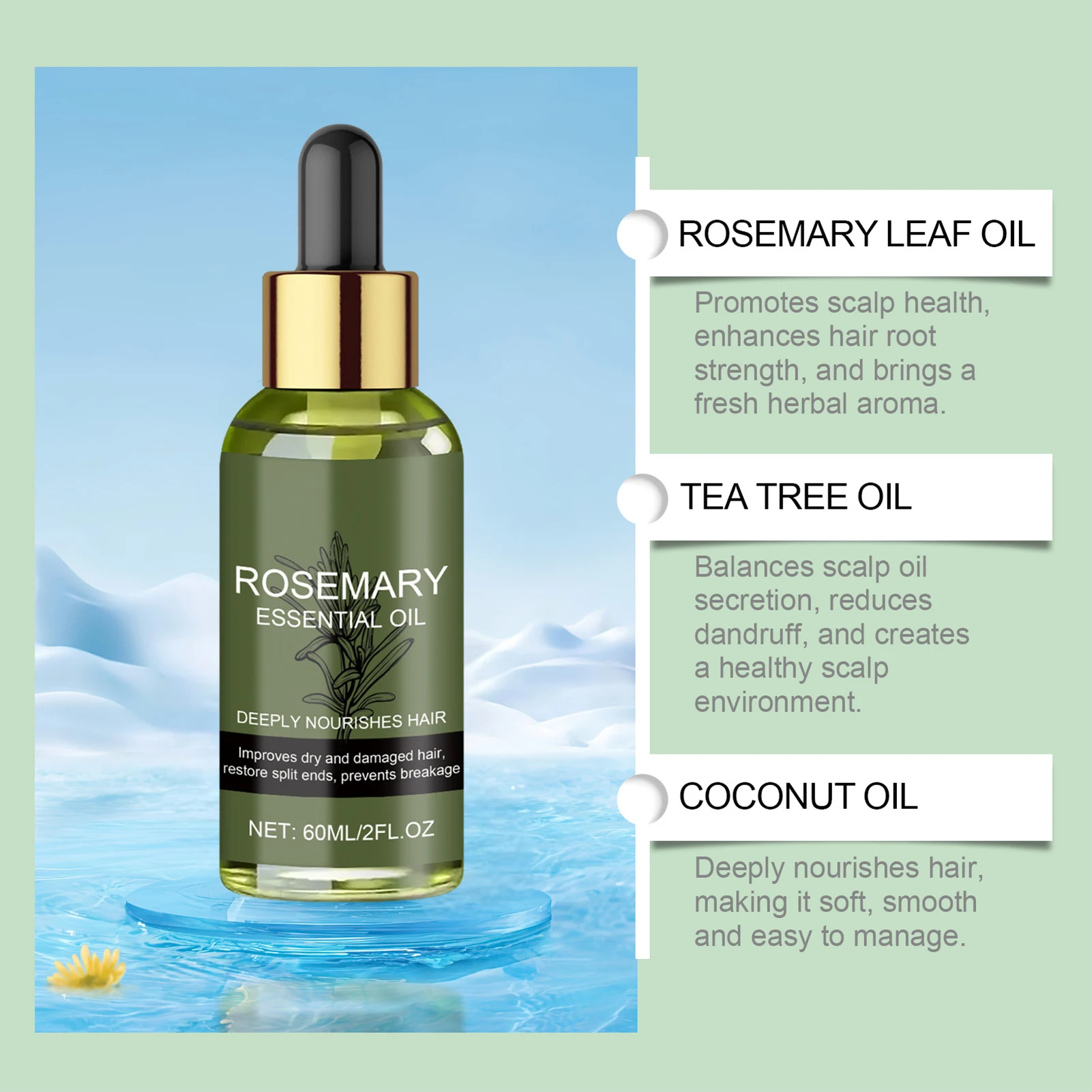 Rosemary Hair Essentiall Oil Smoothing Hair Strengthening Nourishing Brightrning Moisturing Softening Luster Hair Care Product