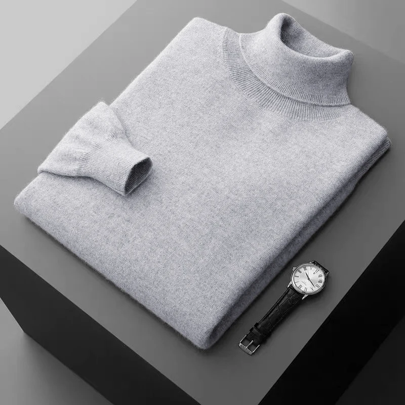 New Men's Turtleneck Pullover Sweater Solid Color Knitted outerwear winter Warm Woolen Sweaters Thick Heavyweight streetwear