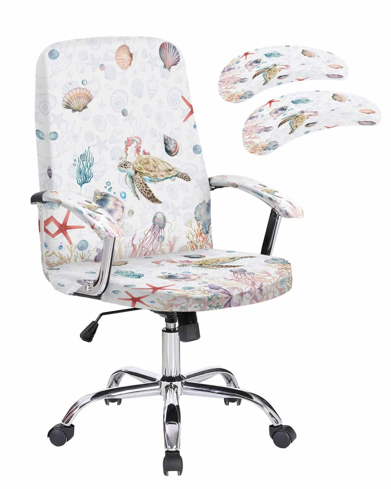 Marine Organisms Sea Turtle Jellyfish Shells Elastic Office Chair Cover Gaming Computer Chair Armchair Protector Seat Covers