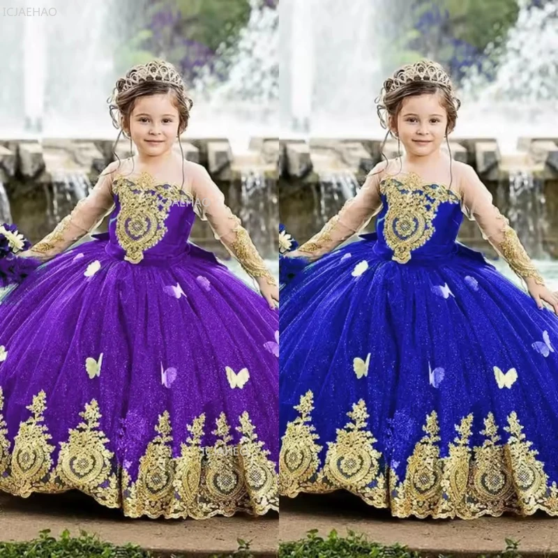 Kids One Shoulder Performance Gown for Birthdayt Formal Wear Long Train Evening Dress Party Children Host Piano Recital Pagean