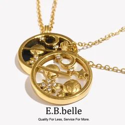 E.B.belle Black White Shell Moon Star Universe Coin Necklaces For Woman Romantic Girls Necklace Stainless Steel Jewelry Gift