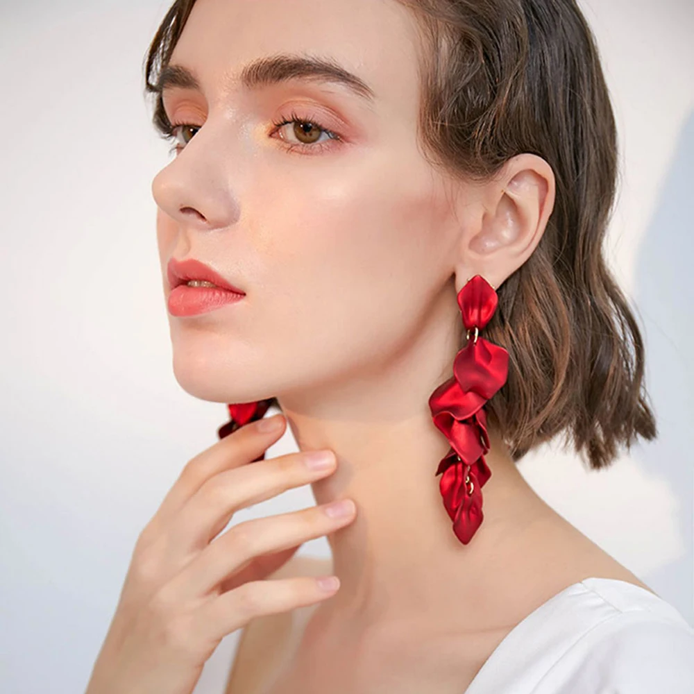 Korean Fashion Acrylic Petal Flower Tassel Dangle Earrings For Women Luxury Vintage Fairy Wedding Party Jewelry Accessories Gift