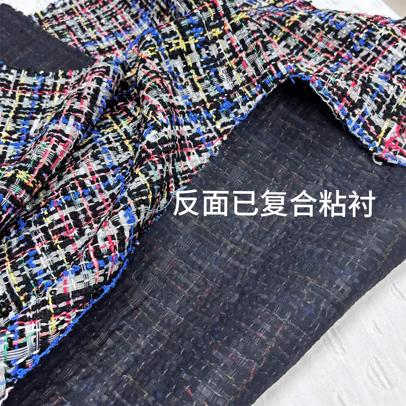 1yard Coarse flower fragrant wind tissu Light luxury Colorful woven grid glitter fabric Designer jacket fabric for clothing