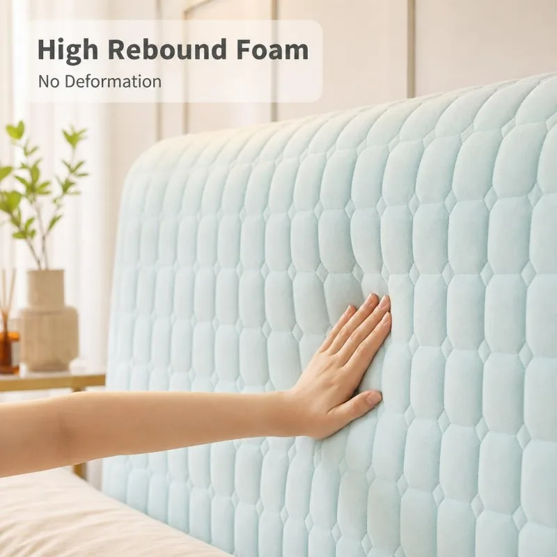 3D Grid Velvet Bed Headboard Cover Stretch Removable Bed Backrest Protector Dustproof Slipcover Anti Collision Bedroom Decor