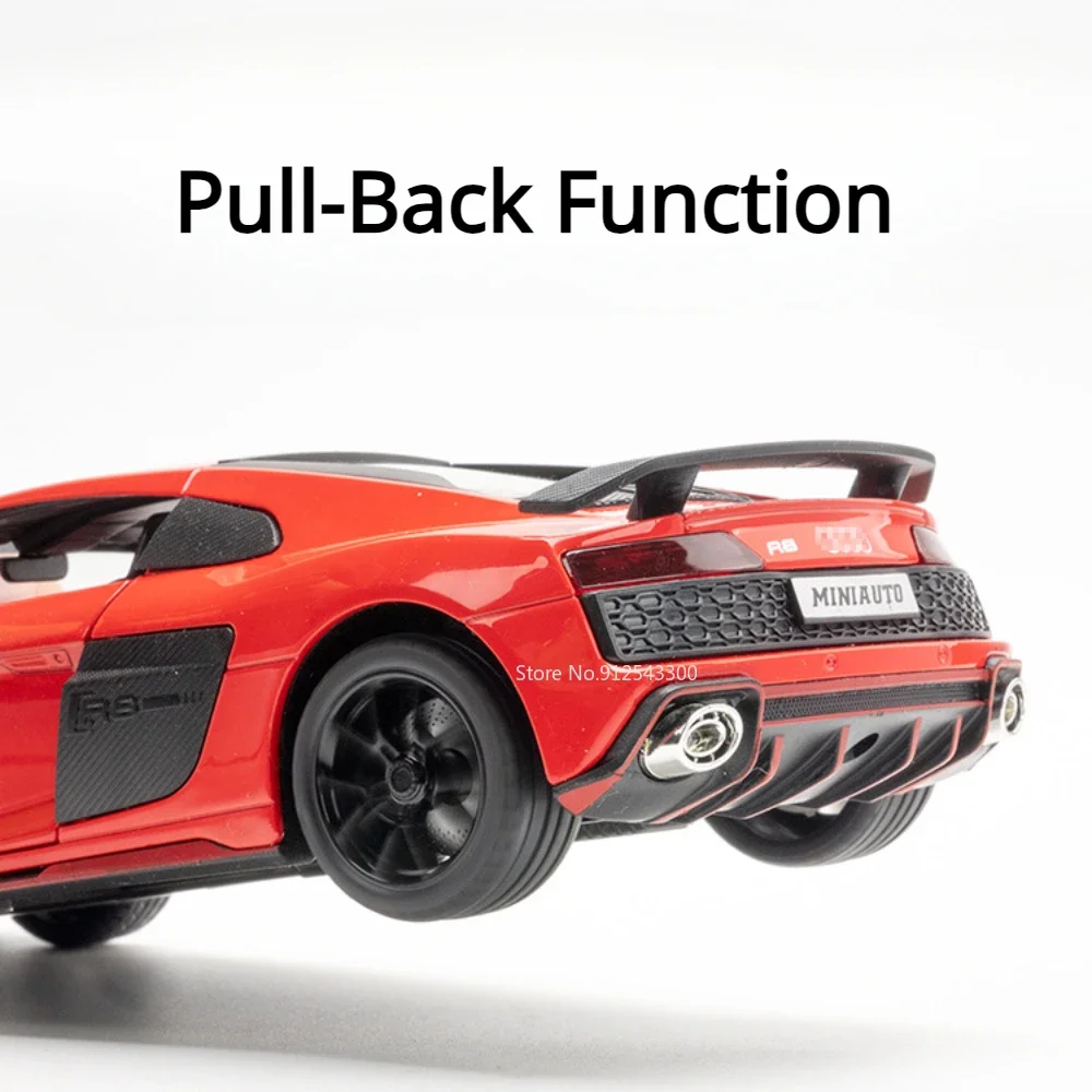 Maßstab 1:24 R8 V10 A8 Legierung Spielzeug Modell Sportwagen Hohe Simulation Zurückziehen Sound und Licht Fahrzeuge Spielzeug für Kinder Geschenke
