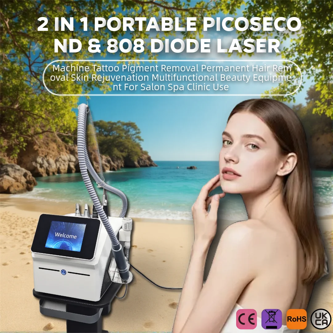 2 In 1 Portable Picosecond & 808 Diode Laser Machine Tattoo Pigment Removal Permanent Hair Removal Skin Rejuvenation Multifuncti view 2